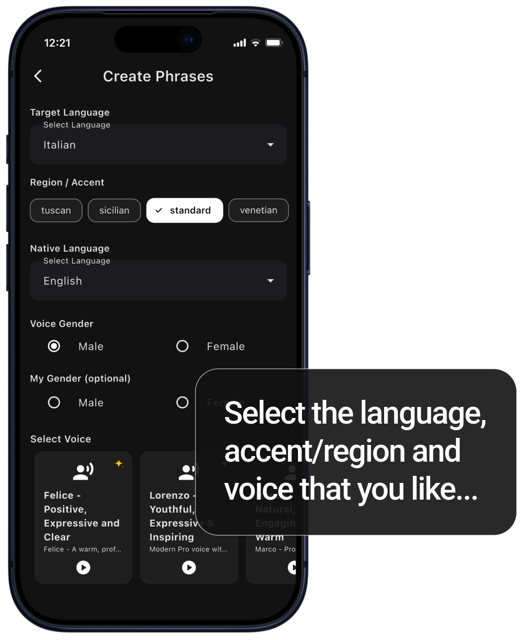 Select language and voice